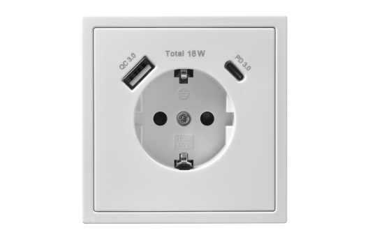 Schutzkontakt-Steckdose Shallow 1x USB-C - 18W Quickcharge - 1x USB-A