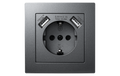 Schutzkontakt-Steckdose mit 2x USB Premium, 250V, 5V/2,1A, UP, anthrazit