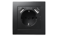 Schutzkontakt-Steckdose mit 2x USB Premium,250V, 5V/2,1A,UP,matt schwarz