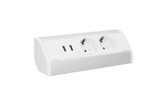 Steckdosenblock Aufbau, silber-weiß, 2fach, 2 USB 2,1A, 3680W