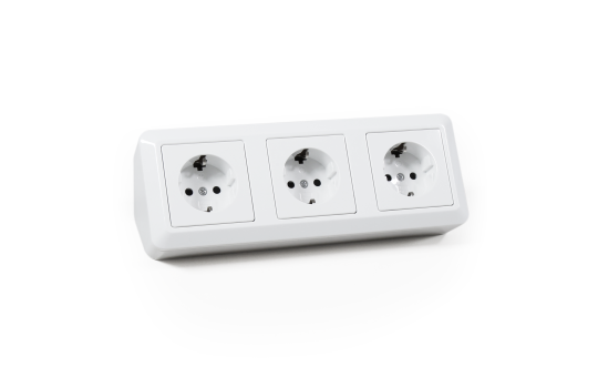 Steckdosenblock Cup 250V~/16A, Aufbau, weiß, 3-fach Schutzkontakt
