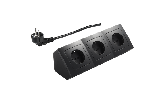 Steckdosenblock Premium 250V~/16A, schwarz, 3-fach, 2m Kabel+ Stecker
