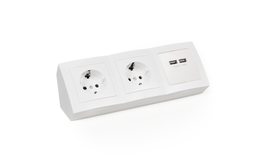 Steckdosenblock Premium Aufbau, weiß, 2-fach Schutzkontakt + 2x USB