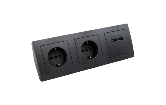 Steckdosenblock Premium anthrazit, 2-fach Schutzkontakt + 2x USB