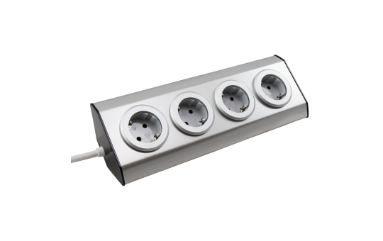 Steckdosenblock Premium Aufbau, Edelstahl, 4-fach Schutzkontakt