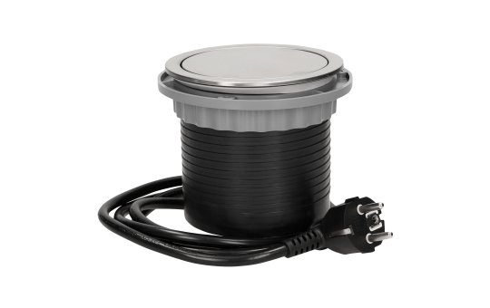 Tisch-Einbausteckdose Ø10cm, 3fach, 2 USB 2,4 A, Edelstahl, versenkbar