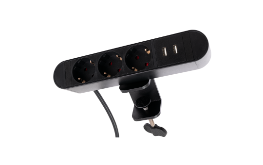 Tischsteckdose SK-03A 3x Steckdose, 2x USB, inkl. Tischklemme, 2m Kabel