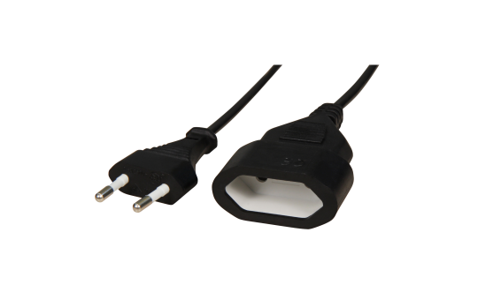 Verlängerungskabel, 2m, Eurostecker auf Eurokupplung, schwarz