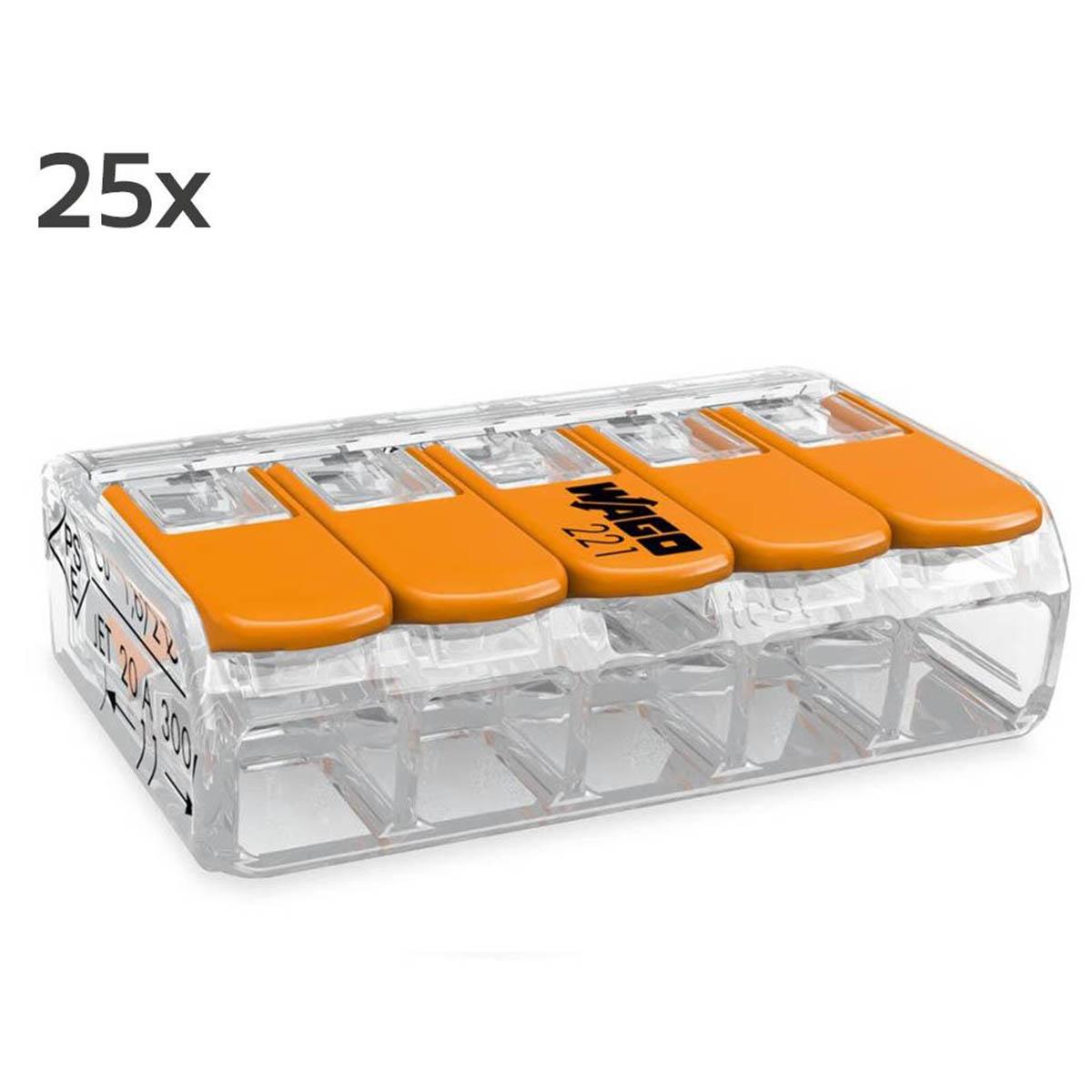 WAGO 5 Leiter COMPACT-Verbindungsklemme mit Hebel flexibel 221-415 (25 Stk. VPE)