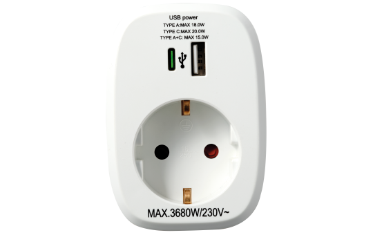 Zwischenstecker, 1x USB-A + 1x USB-C PD20W