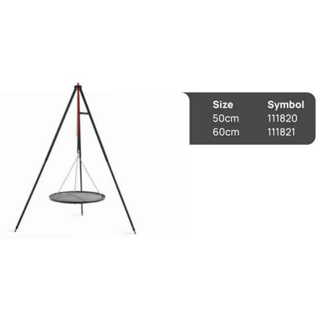 Campinggrill am Dreibein 160cm - Rost aus natürlichem Stahl 60cm