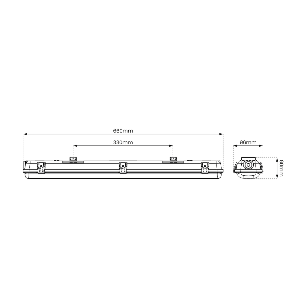 Wannenleuchte für 2x60 cm LED-Röhren - Milagro