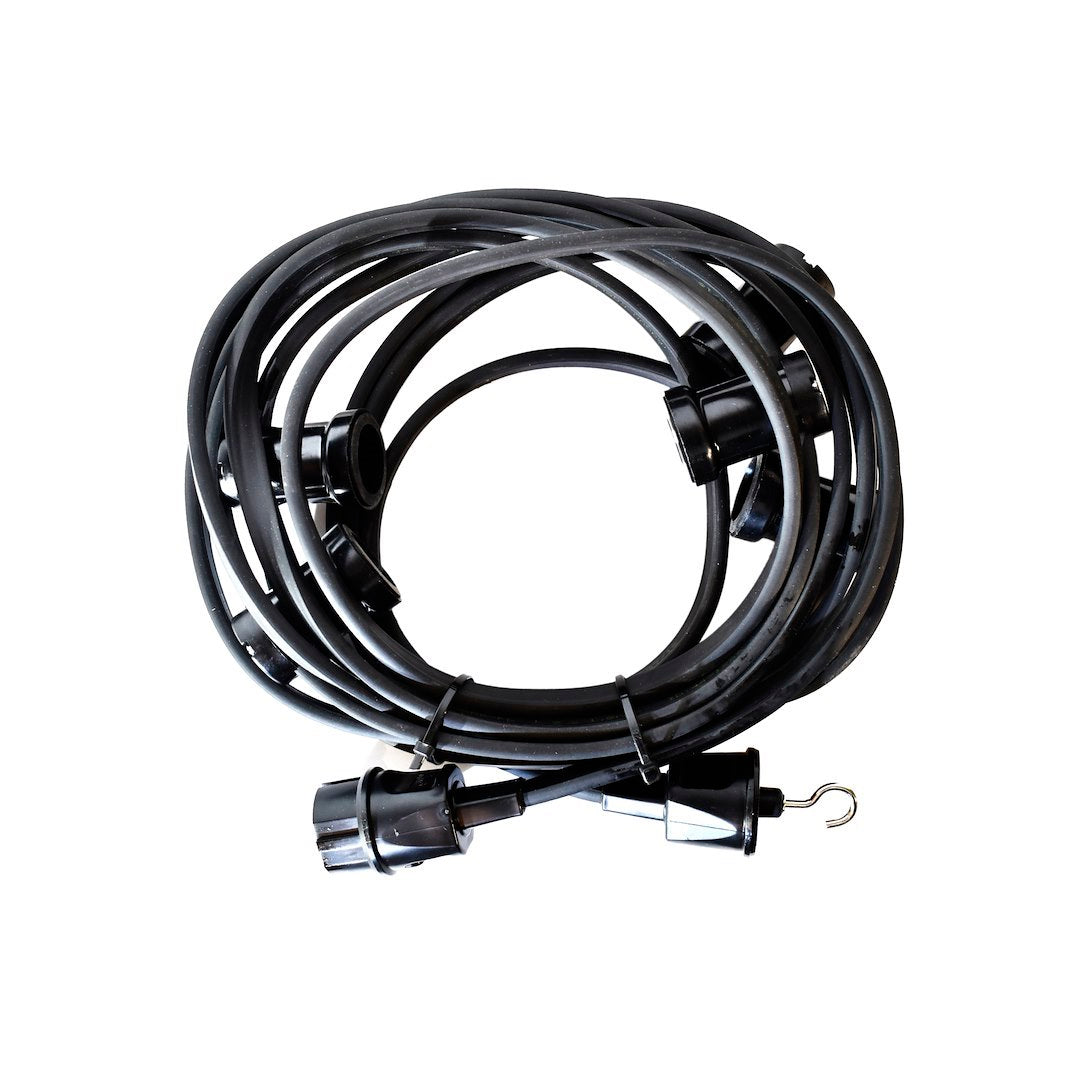 Außen-Girlande PRO 10m für 10x E27 Lampen (mit Haken) Schwarz, IP44 - Milagro