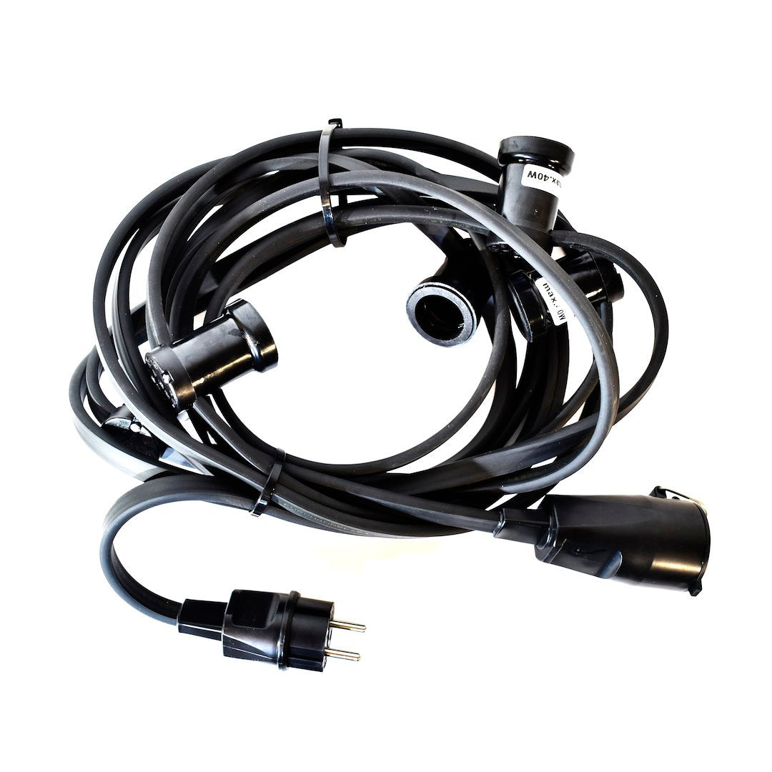 Außen-Girlande PRO 22m für 20x E27 Lampen (mit Stecker) Schwarz, IP44 - Milagro