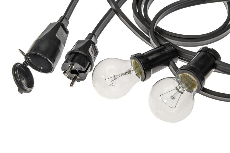 Außen-Girlande PRO 22m für 20x E27 Lampen (mit Stecker) Schwarz, IP44 - Milagro
