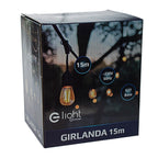 Außen-Girlande 15m für 10x E27 Lampen, Schwarz, IP44 - Milagro