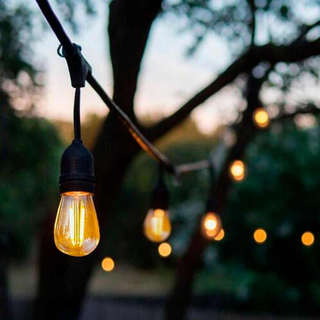 Außen-Girlande 15m für 10x E27 Lampen, Schwarz, IP44 - Milagro