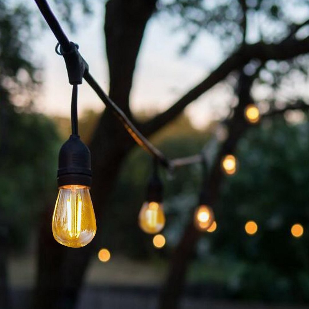 Außen-Girlande 15m für 10x E27 Lampen, Schwarz, IP44 - Milagro