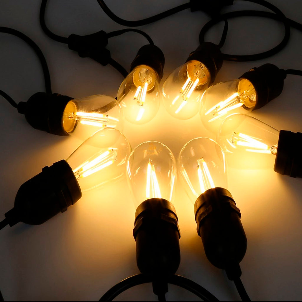 Außen-Girlande 15m für 10x E27 Lampen, Schwarz, IP44 - Milagro