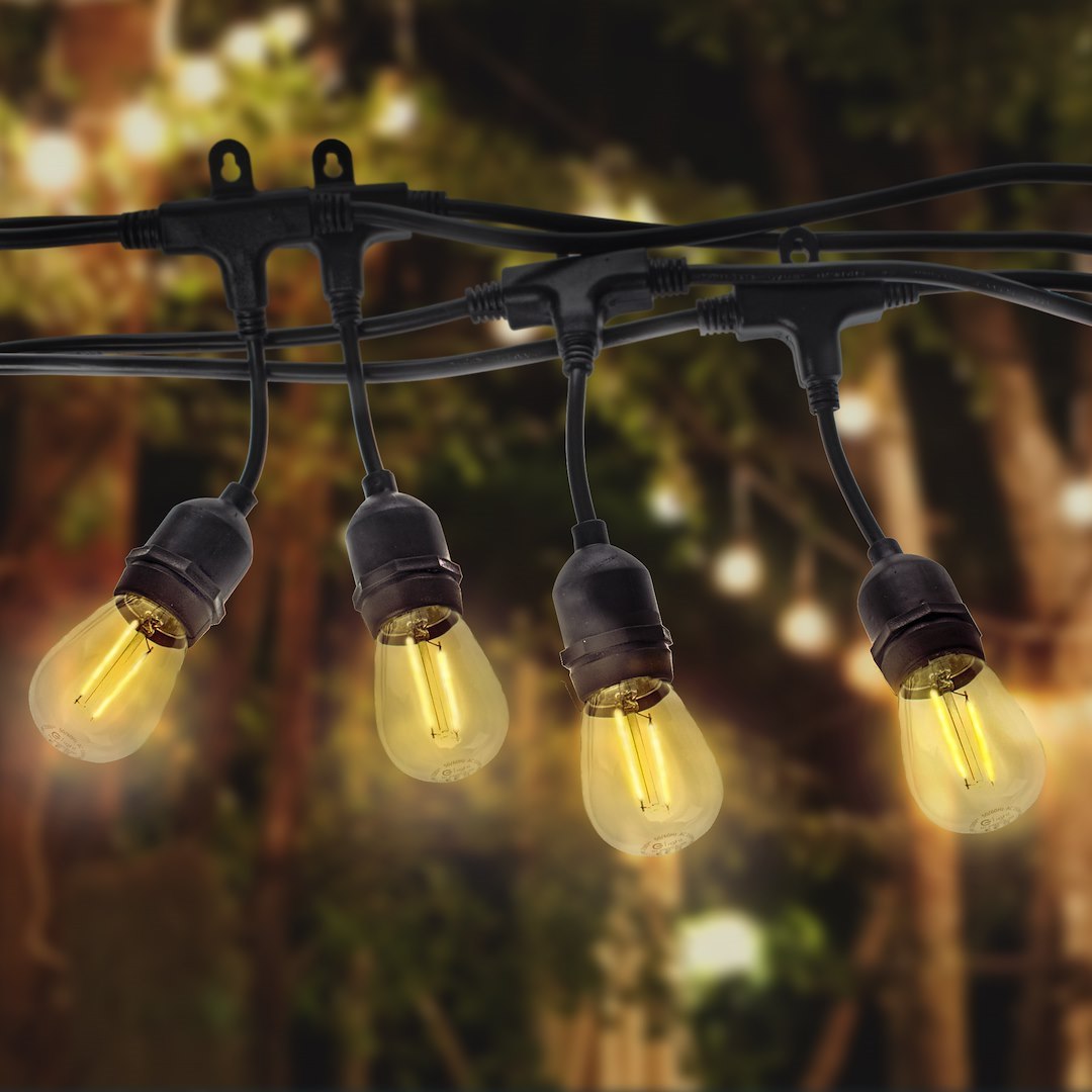 Außen-Girlande 15m für 10x E27 Lampen, Schwarz, IP44 - Milagro
