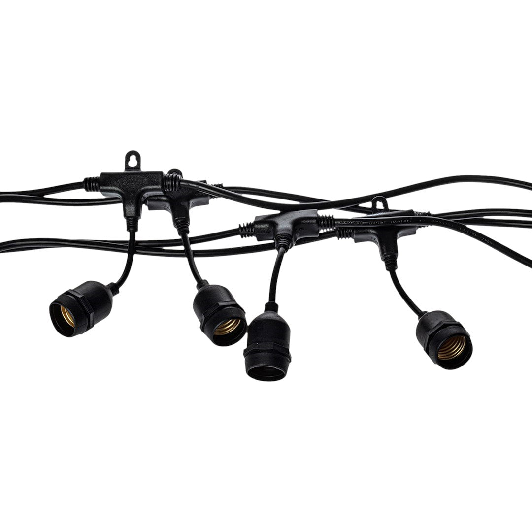 Außen-Girlande 15m für 10x E27 Lampen, Schwarz, IP44 - Milagro