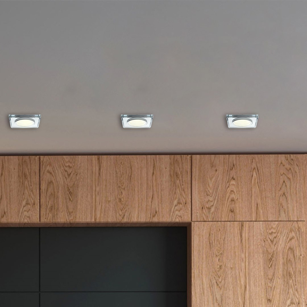 Deckeneinbau-Rahmen Eckig GLAS (1x GU10) Silber - Milagro