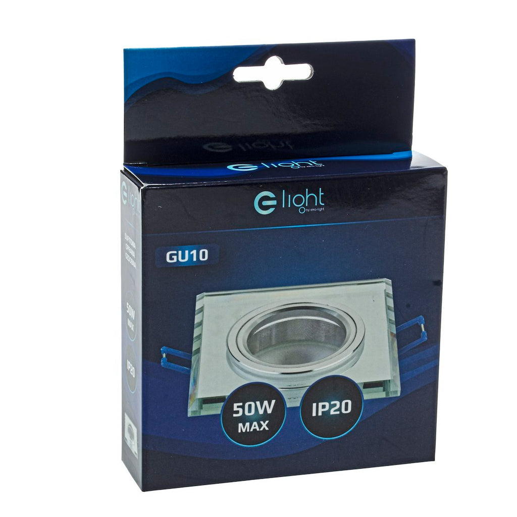 Deckeneinbau-Rahmen Eckig GLAS (1x GU10) Silber - Milagro