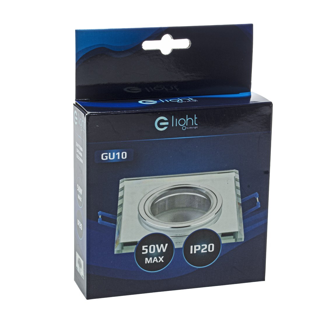 Deckeneinbau-Rahmen Eckig GLAS (1x GU10) Silber - Milagro