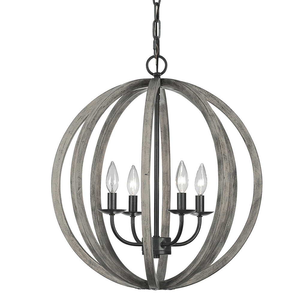 Pendelleuchte Allier (Weathered Oak Wood/Antique Forged Iron) 4x - Elstead Lighting