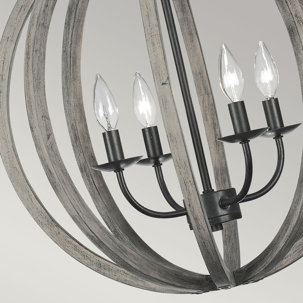 Pendelleuchte Allier (Weathered Oak Wood/Antique Forged Iron) 4x - Elstead Lighting
