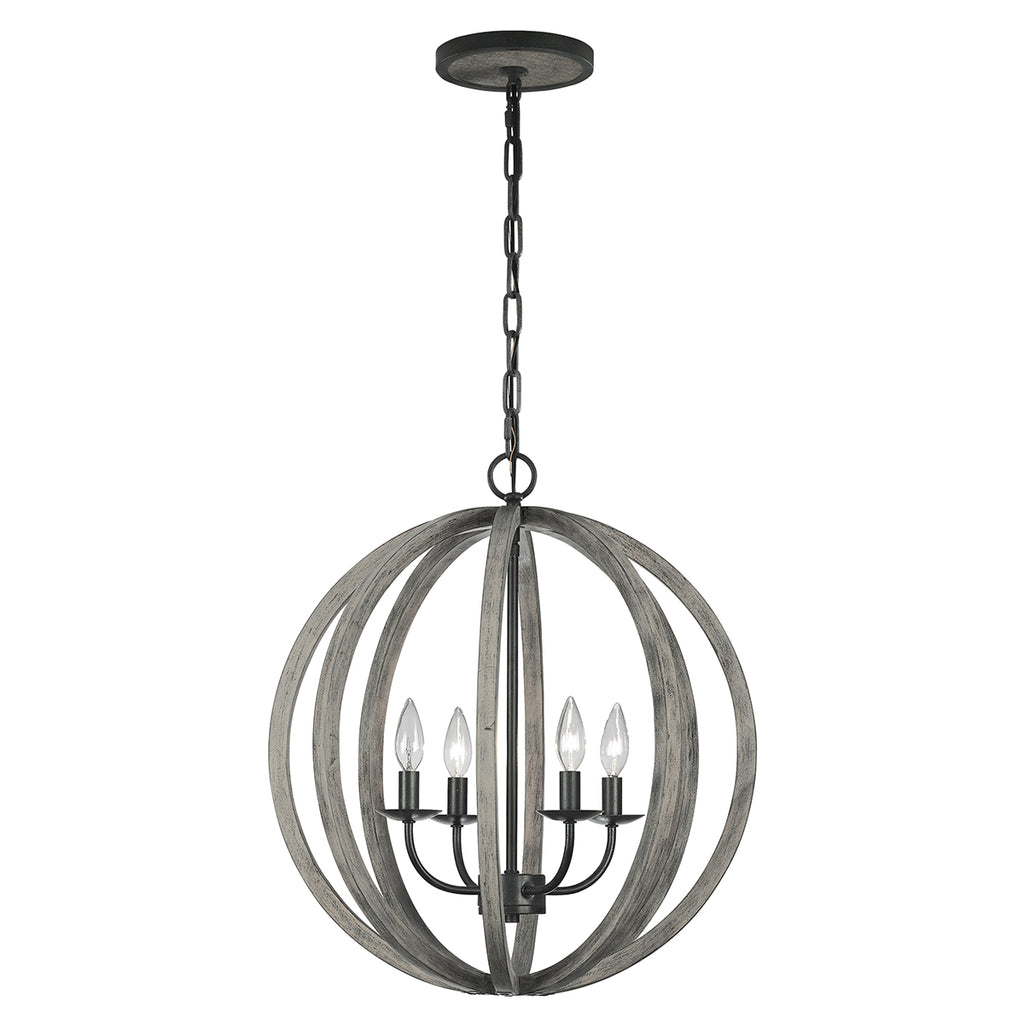 Pendelleuchte Allier (Weathered Oak Wood/Antique Forged Iron) 4x - Elstead Lighting