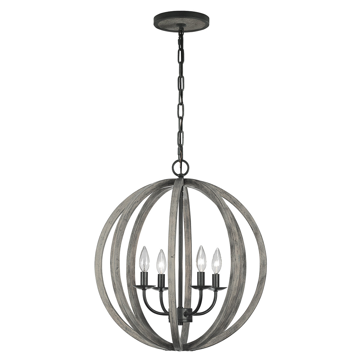Pendelleuchte Allier (Weathered Oak Wood/Antique Forged Iron) 4x - Elstead Lighting