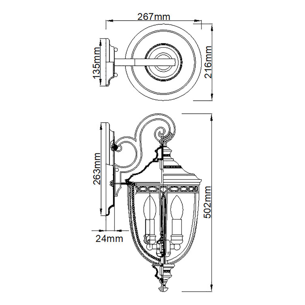 Außen-Wandleuchte English Bridle (schwarz) 3x - Elstead Lighting