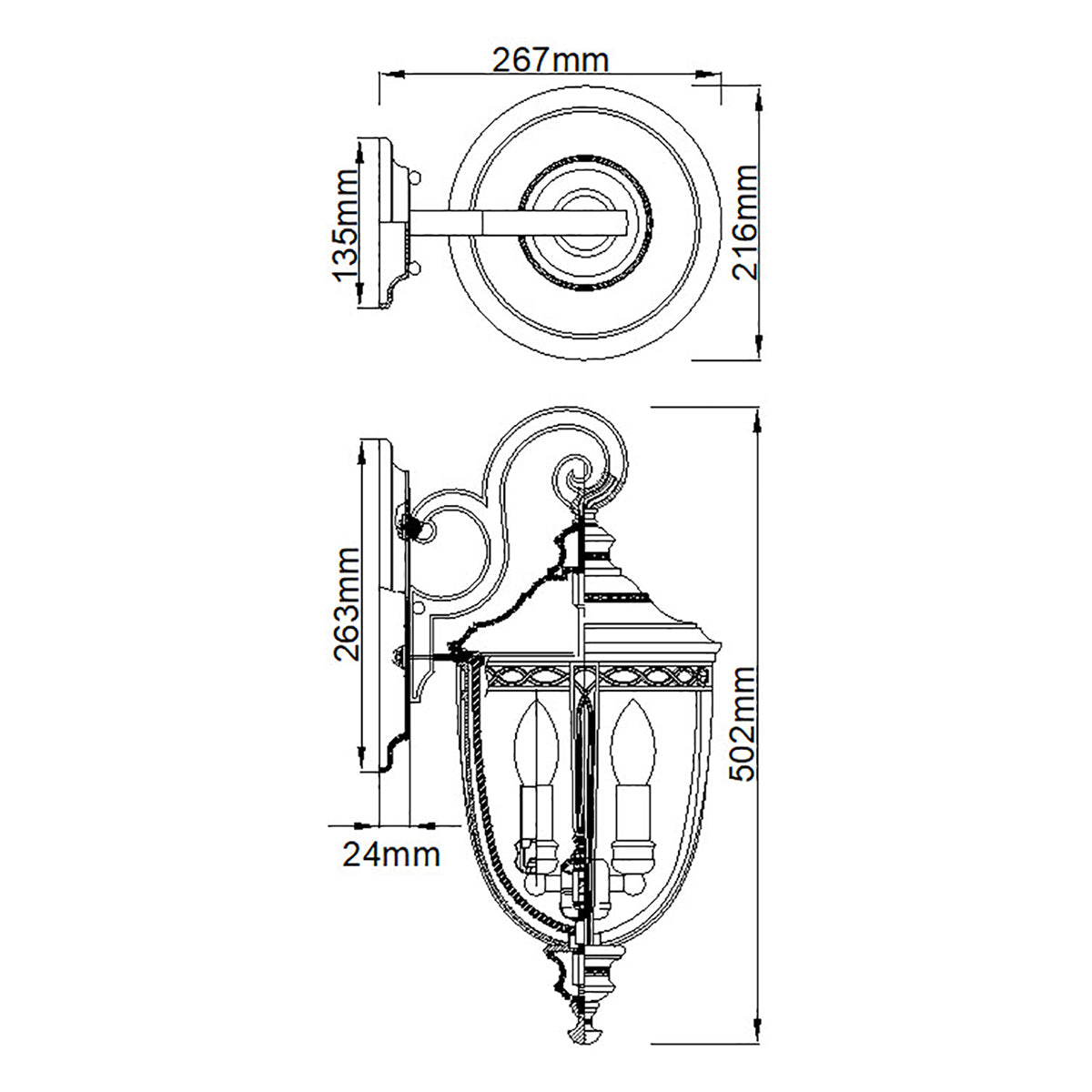 Außen-Wandleuchte English Bridle (bronzefarben) 3x - Elstead Lighting