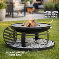 SET - Feuerschale VIKING 80cm inkl. Grillplatte 78cm mit 4 Griffen, Grillrost 37cm & runder Deko-Steinbasis 100cm