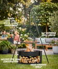 SET - Feuerschale MONTANA 80cm mit Schwenkgrill 180cm mit Kurbel & Grillrost aus Rohstahl 70cm