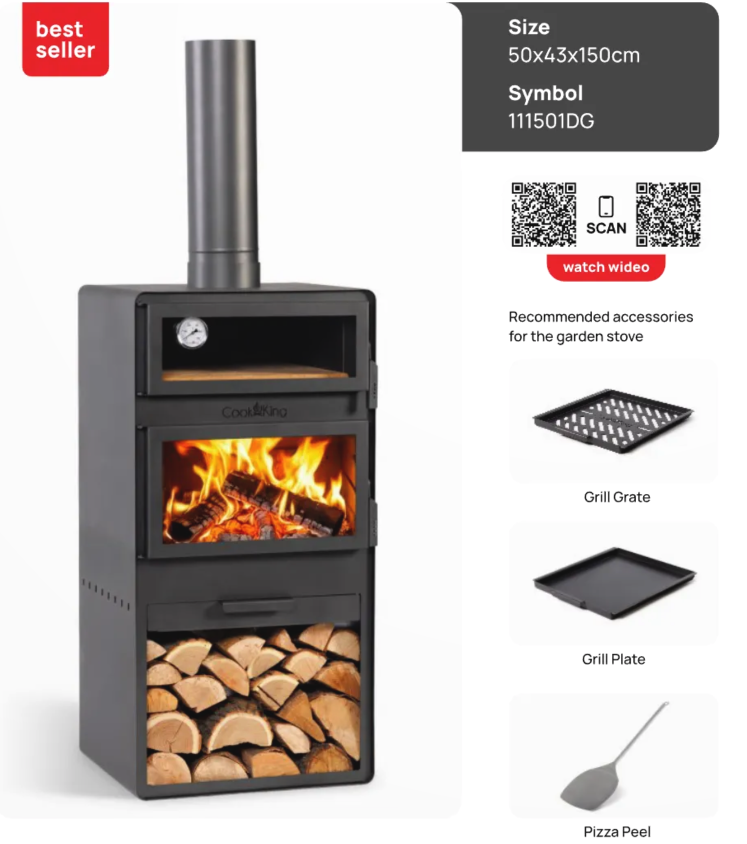 Gartenofen VENTO mit Backofen & doppelt gehärteten Glasscheiben