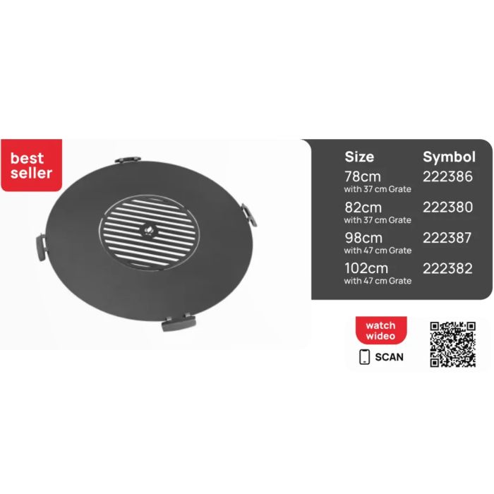 Grillplatte für Feuerschale 98cm mit Grillrost 47cm & 4 Griffen