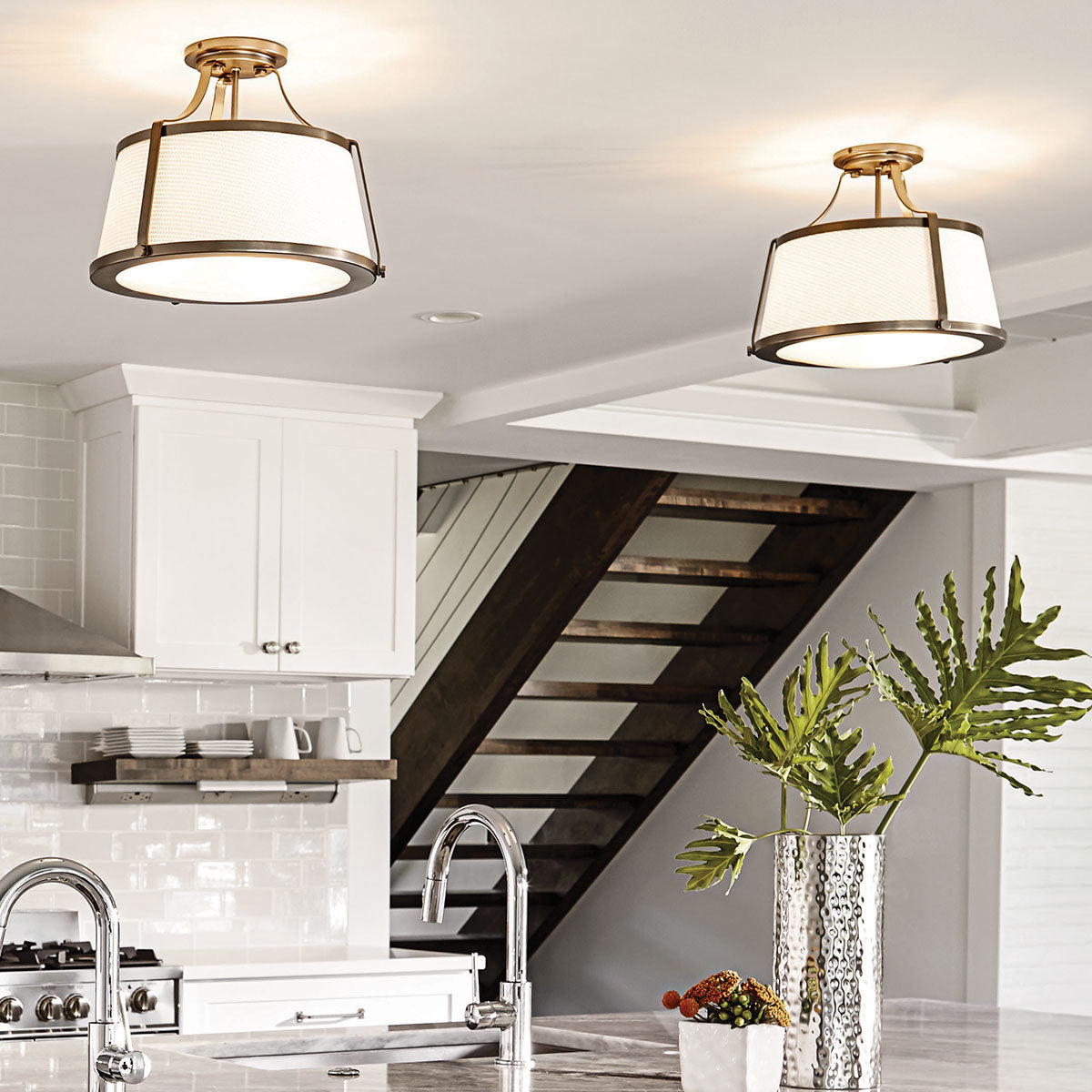 Deckenleuchte Charlotte (Brushed Caramel, Linen Shad) 3x - Elstead Lighting
