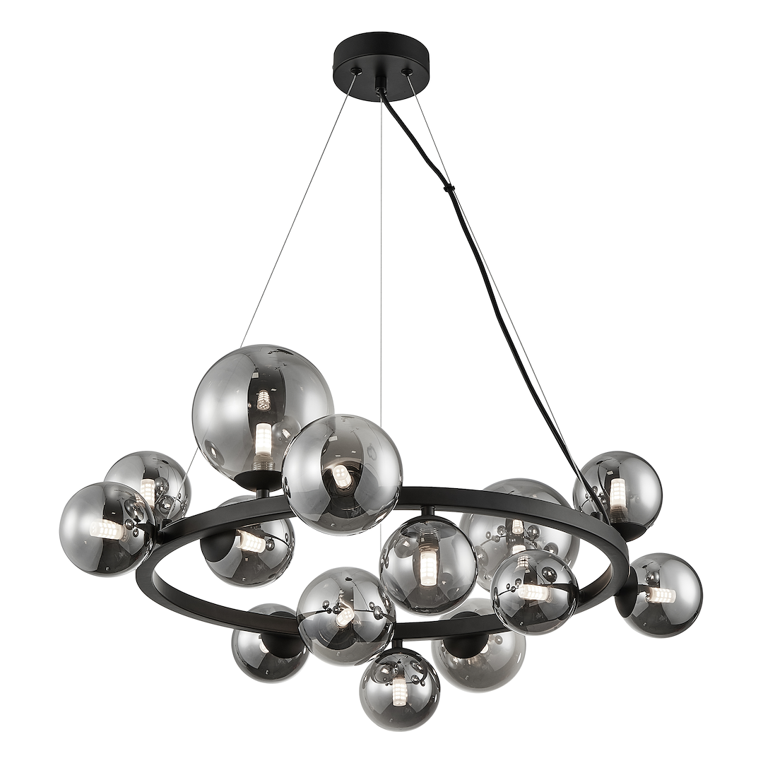 Pendelleuchte MILA Schwarz & Rauchglas (14x G9) - Milagro