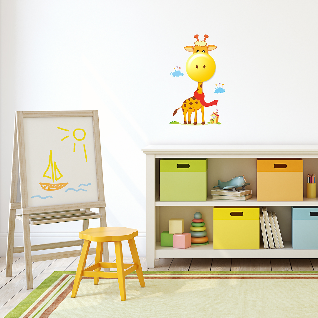Kinder-Wandleuchte GIRAFFE mit LED Uhr (Batteriebetrieben) LED mit Aufklebern - Milagro