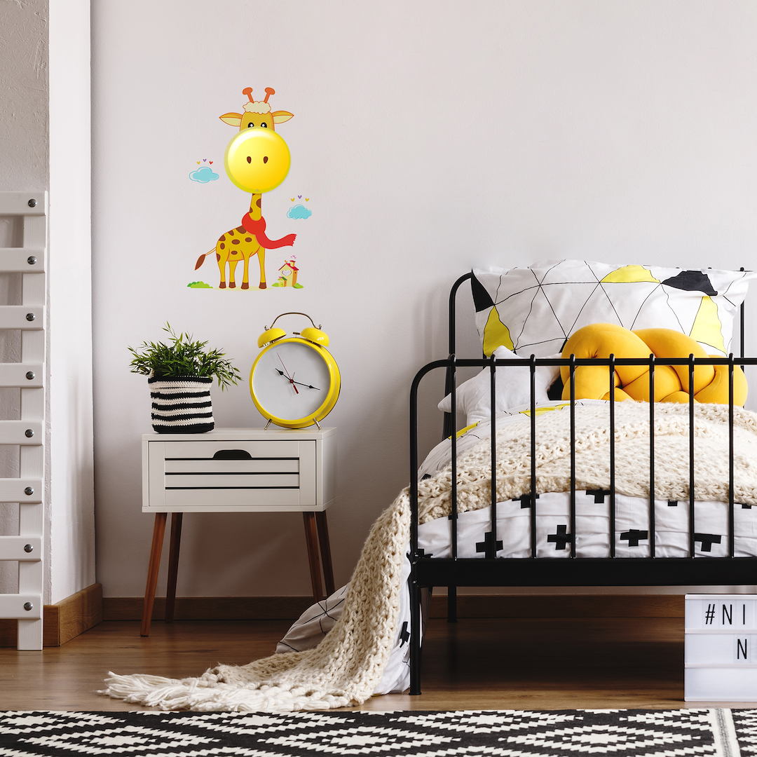 Kinder-Wandleuchte GIRAFFE mit LED Uhr (Batteriebetrieben) LED mit Aufklebern - Milagro