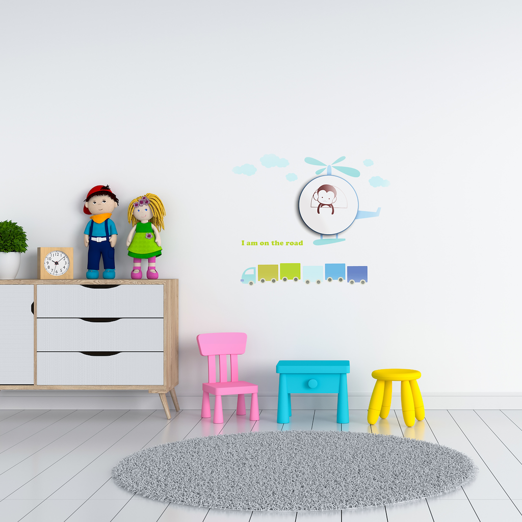 Kinder-Wandleuchte HUBSCHRAUBER mit LED Uhr (Batteriebetrieben) LED mit Aufklebern - Milagro