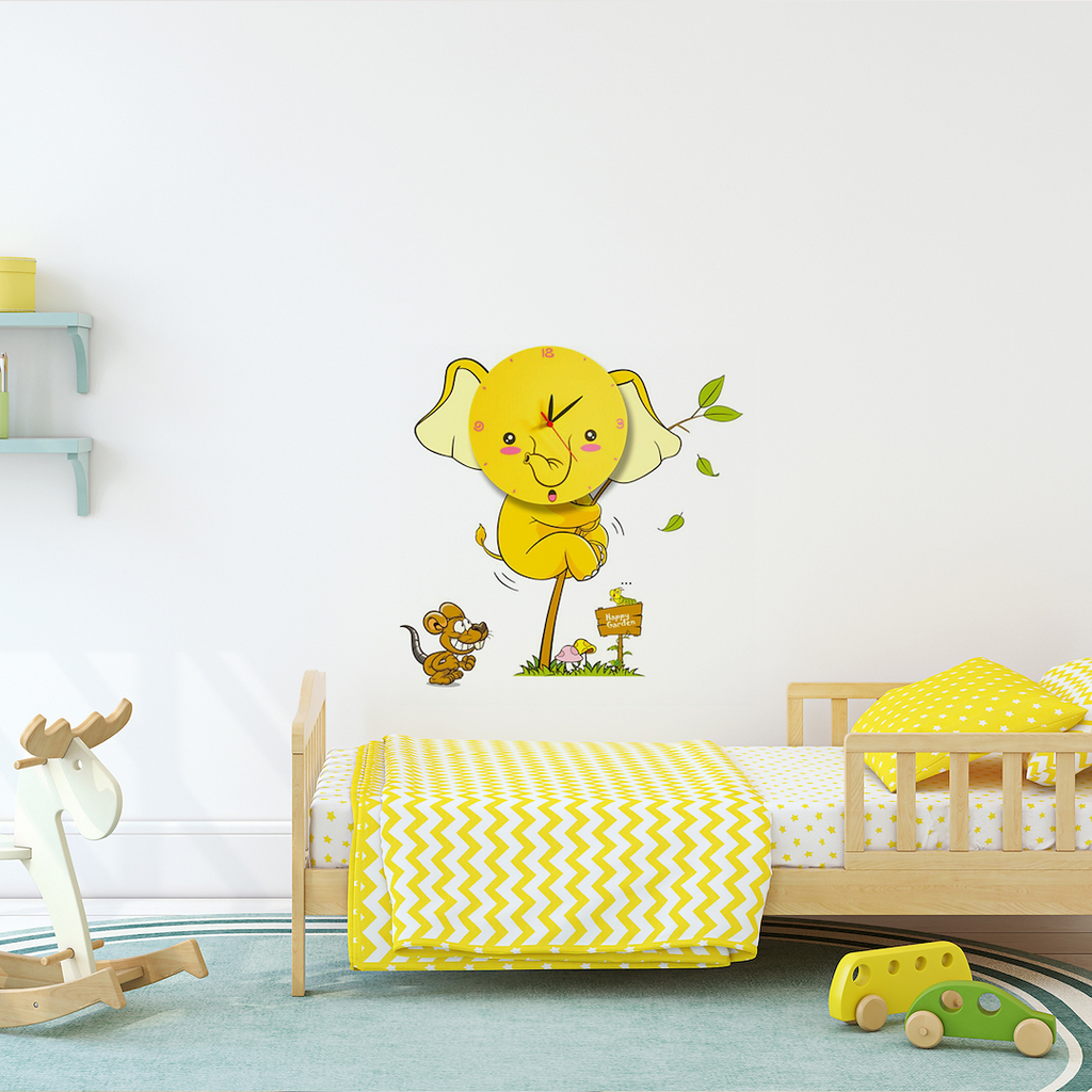 Kinder-Wandleuchte ELEFANT mit LED Uhr (Batteriebetrieben) LED mit Aufklebern - Milagro