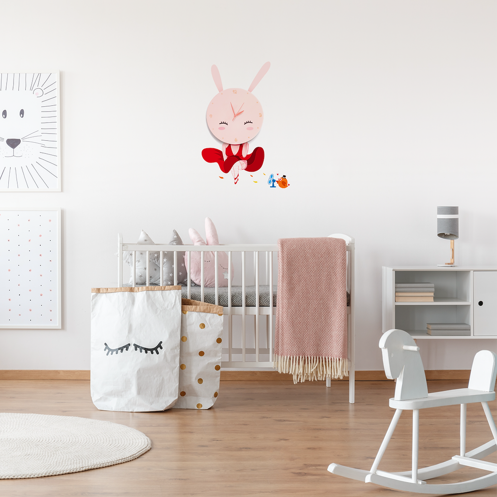 Kinder-Wandleuchte HASE mit LED Uhr (Batteriebetrieben) LED mit Aufklebern - Milagro