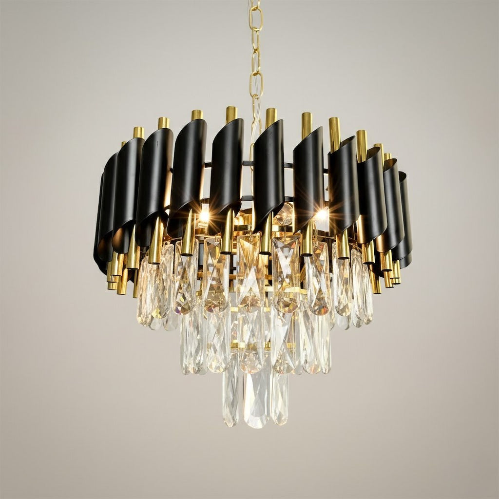 Pendelleuchte / Kronleuchter CRISTAL Schwarz & Gold, Kristall (5x E14) - Milagro