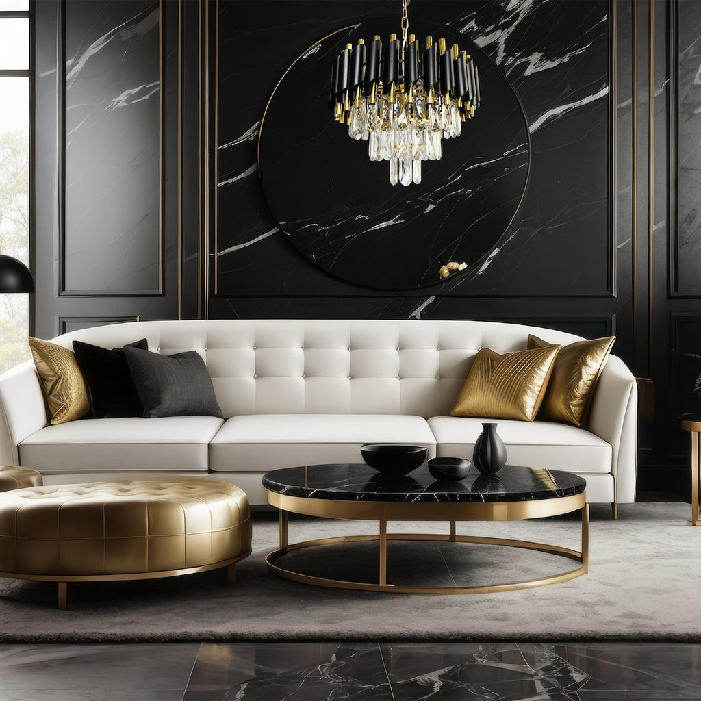 Pendelleuchte / Kronleuchter CRISTAL Schwarz & Gold, Kristall (5x E14) - Milagro