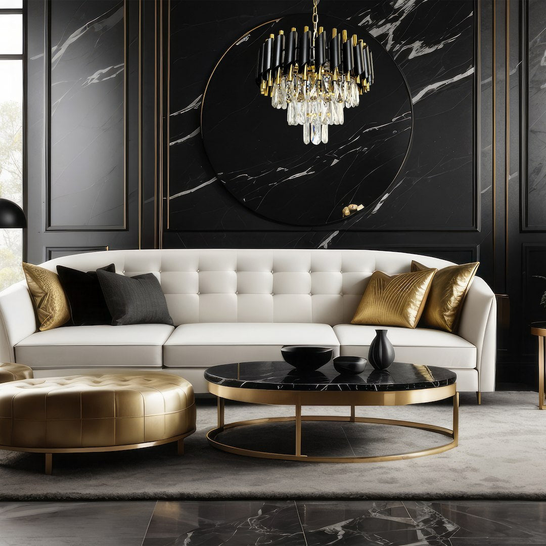 Pendelleuchte / Kronleuchter CRISTAL Schwarz & Gold, Kristall (5x E14) - Milagro