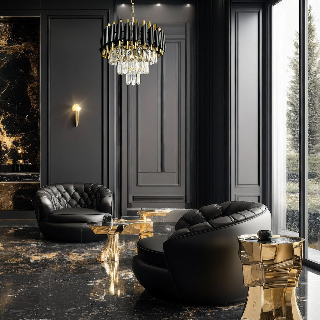 Pendelleuchte / Kronleuchter CRISTAL Schwarz & Gold, Kristall (5x E14) - Milagro