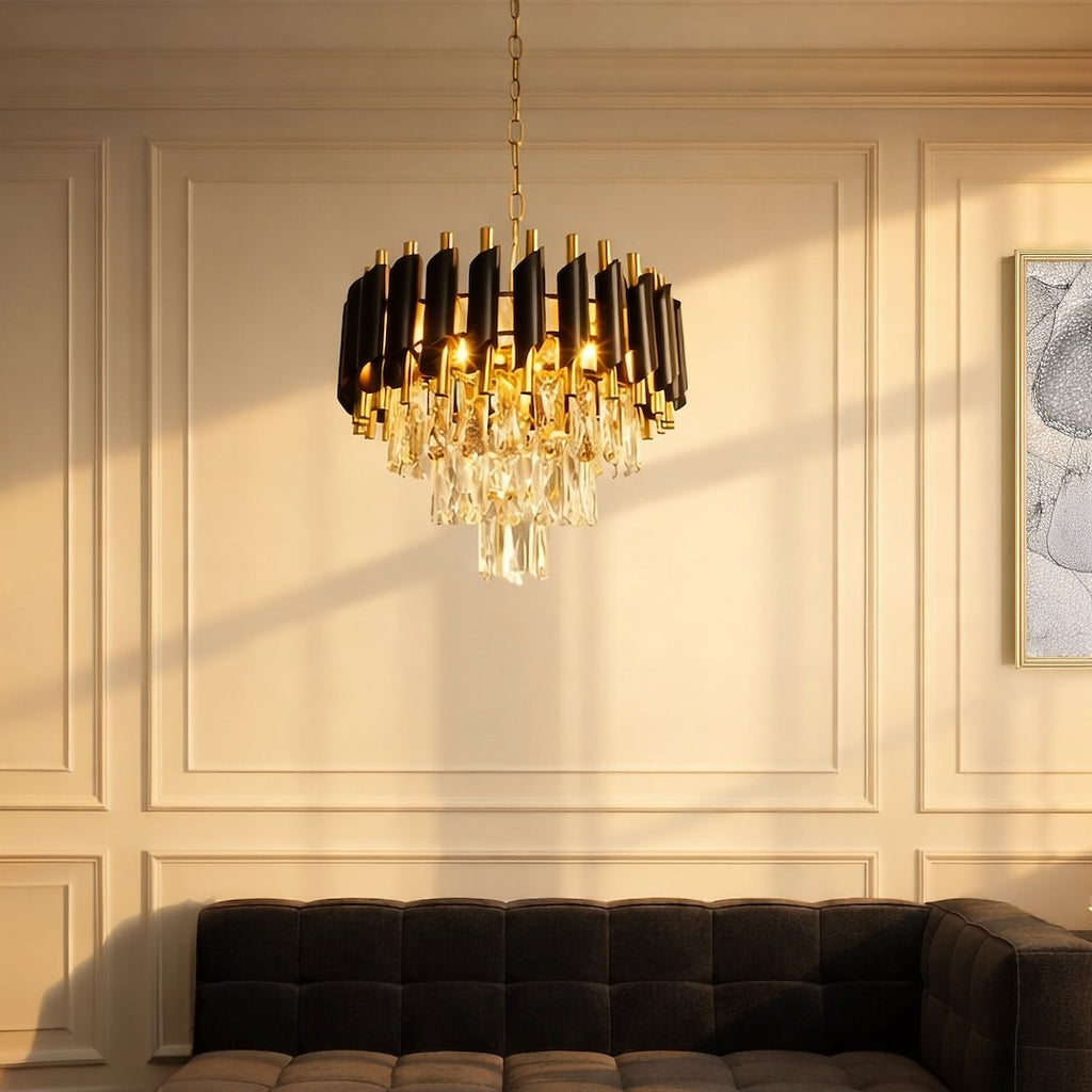 Pendelleuchte / Kronleuchter CRISTAL Schwarz & Gold, Kristall (5x E14) - Milagro